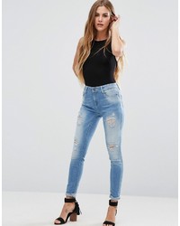 hellblaue enge Jeans mit Destroyed-Effekten von Only