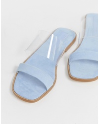 hellblaue flache Sandalen aus Leder von ASOS DESIGN
