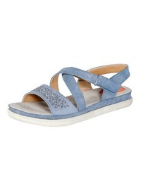 hellblaue flache Sandalen aus Leder von Mae&Mathilda