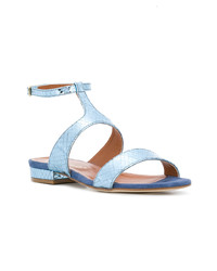 hellblaue flache Sandalen aus Leder von Via Roma 15