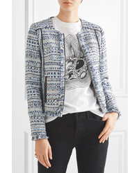 hellblaue Tweed-Jacke mit Fransen von Karl Lagerfeld