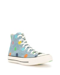 hellblaue gepunktete hohe Sneakers aus Segeltuch von Converse