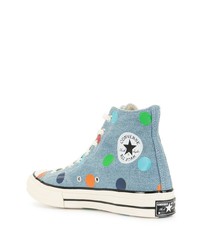 hellblaue gepunktete hohe Sneakers aus Segeltuch von Converse