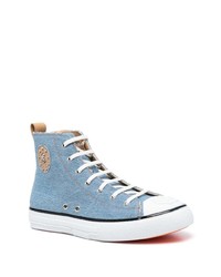 hellblaue hohe Sneakers aus Segeltuch von Philipp Plein