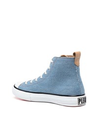 hellblaue hohe Sneakers aus Segeltuch von Philipp Plein