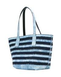 hellblaue horizontal gestreifte Shopper Tasche aus Segeltuch von Marc Jacobs