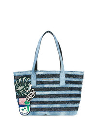 hellblaue horizontal gestreifte Shopper Tasche aus Segeltuch von Marc Jacobs