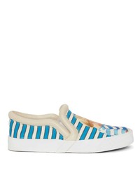 hellblaue horizontal gestreifte Slip-On Sneakers