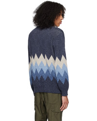 hellblaue horizontal gestreifte Strickjacke von Beams Plus