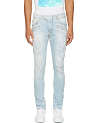 hellblaue Jeans mit Destroyed-Effekten von Balmain