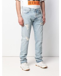 hellblaue Jeans mit Destroyed-Effekten von Heron Preston