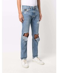 hellblaue Jeans mit Destroyed-Effekten von VERSACE JEANS COUTURE