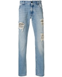 hellblaue Jeans mit Destroyed-Effekten von Fendi