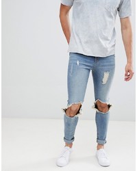 hellblaue Jeans mit Destroyed-Effekten von Hoxton Denim