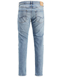 hellblaue Jeans mit Destroyed-Effekten von Jack & Jones MIKE ORIGINAL JJ 053 Skinny Fit Jeans
