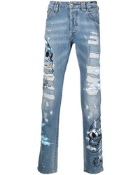 hellblaue Jeans mit Destroyed-Effekten von Philipp Plein