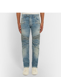 hellblaue Jeans mit Destroyed-Effekten von Balmain