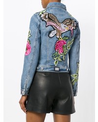 hellblaue Jeansjacke mit Blumenmuster von Philipp Plein