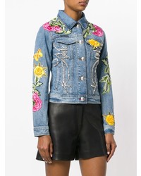 hellblaue Jeansjacke mit Blumenmuster von Philipp Plein