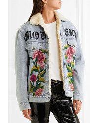 hellblaue Jeansjacke mit Blumenmuster von Gucci