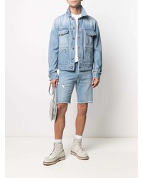 hellblaue Jeansshorts mit Destroyed-Effekten von VERSACE JEANS COUTURE