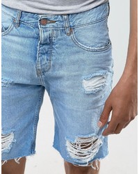 hellblaue Jeansshorts mit Destroyed-Effekten von Pull&Bear