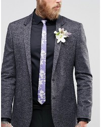 hellblaue Krawatte mit Blumenmuster von Asos