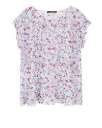 hellblaue Kurzarmbluse mit Blumenmuster von Mango