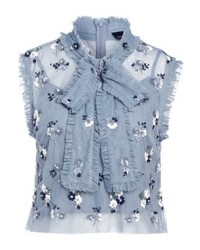 hellblaue Kurzarmbluse mit Blumenmuster von Needle & Thread