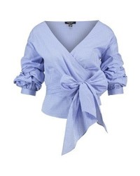 hellblaue Kurzarmbluse mit Karomuster von New Look