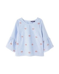 hellblaue Langarmbluse mit Blumenmuster von Mango