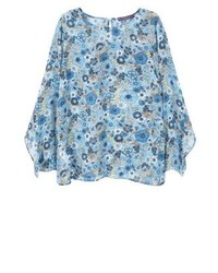hellblaue Langarmbluse mit Blumenmuster von Mango