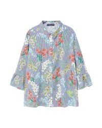 hellblaue Langarmbluse mit Blumenmuster von Mango