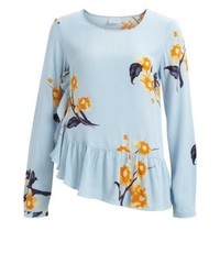 hellblaue Langarmbluse mit Blumenmuster von Vila