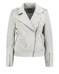 hellblaue Leder Bikerjacke von Calvin Klein