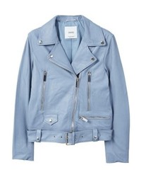 hellblaue Leder Bikerjacke von Mango