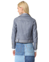 hellblaue Leder Bikerjacke von Acne Studios