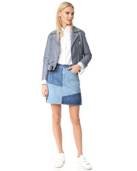 hellblaue Leder Bikerjacke von Acne Studios