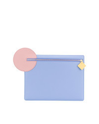 hellblaue Leder Clutch mit geometrischem Muster