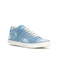 hellblaue Leder niedrige Sneakers von Leather Crown