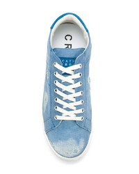 hellblaue Leder niedrige Sneakers von Leather Crown