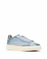 hellblaue Leder niedrige Sneakers von Santoni