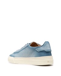 hellblaue Leder niedrige Sneakers von Santoni