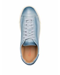 hellblaue Leder niedrige Sneakers von Santoni