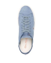 hellblaue Leder niedrige Sneakers von Santoni