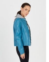 hellblaue Lederjacke von JCC