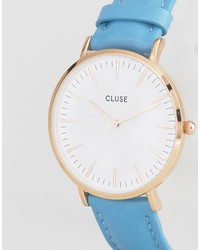 hellblaue Lederuhr von Cluse