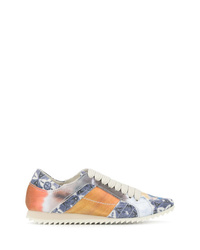 hellblaue Mit Batikmuster Satin niedrige Sneakers