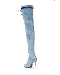 hellblaue Overknee Stiefel aus Jeans von Balmain