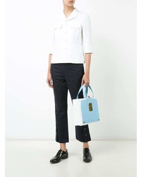 hellblaue Satchel-Tasche aus Leder von Thom Browne